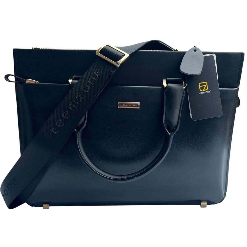 Teemzone Unisex Black Genuine Leather High End Business Briefcase Laptop Bag